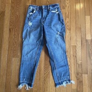 Abercrombie Fitch High Rise Mom Jean Womens Size 6r 28 Distressed Light Blue